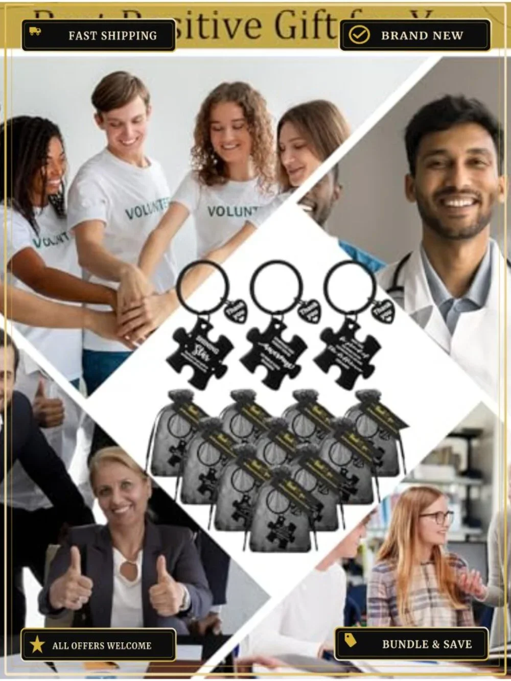 40 Stainless Steel Inspirational Puzzle Keychain Gift Set Bulk Appreciation